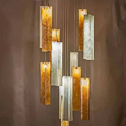 Art Design 1/25/60/84-Light Colorful Rectangle Cluster Glass Tile Pendant/Chandelier-Nobipets
