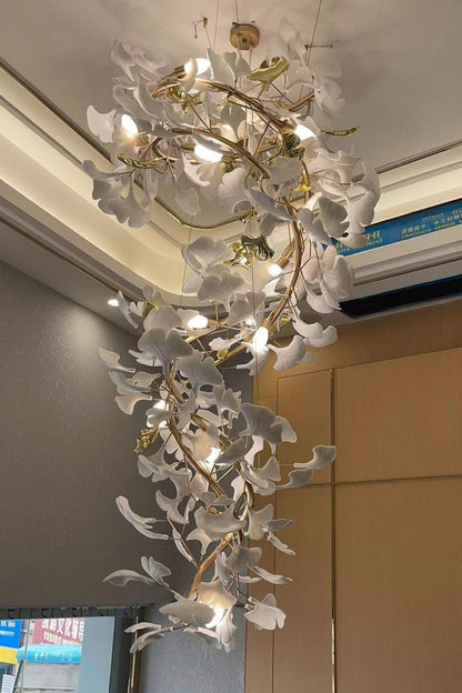Art Design Ceramic Ginkgo Chandelier for Living Room/Staircase/Entryway/Foyer-Nobipets