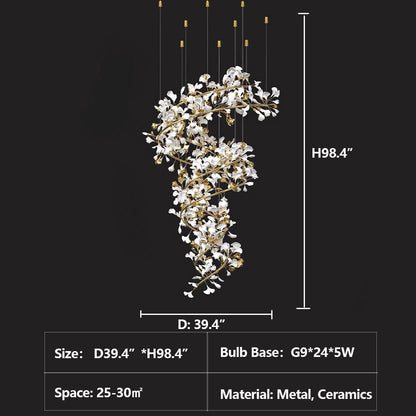 Art Design Ceramic Ginkgo Chandelier for Living Room/Staircase/Entryway/Foyer-Nobipets