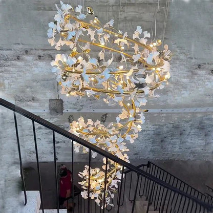 Art Design Ceramic Ginkgo Chandelier for Living Room/Staircase/Entryway/Foyer-Nobipets