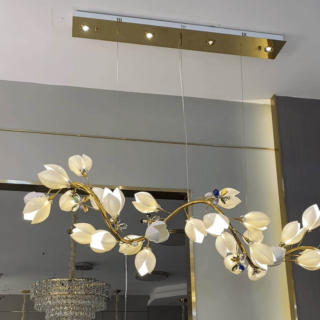 Art Design Creative Ceramic Magnolia Ring/Linear Chandelier for Bedroom/Living Room/Dining Room/Kitchen Island-Nobipets