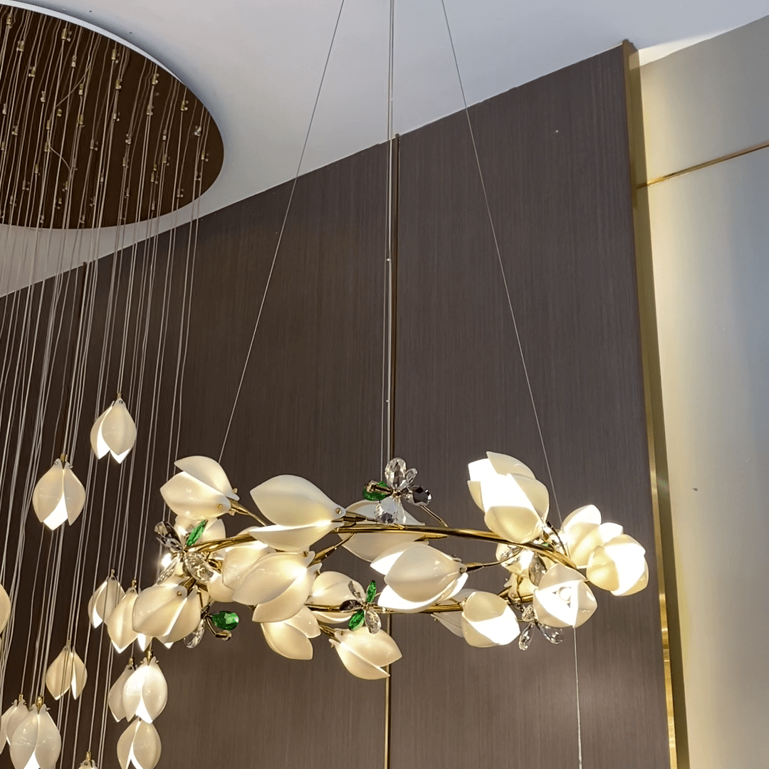 Art Design Creative Ceramic Magnolia Ring/Linear Chandelier for Bedroom/Living Room/Dining Room/Kitchen Island-Nobipets