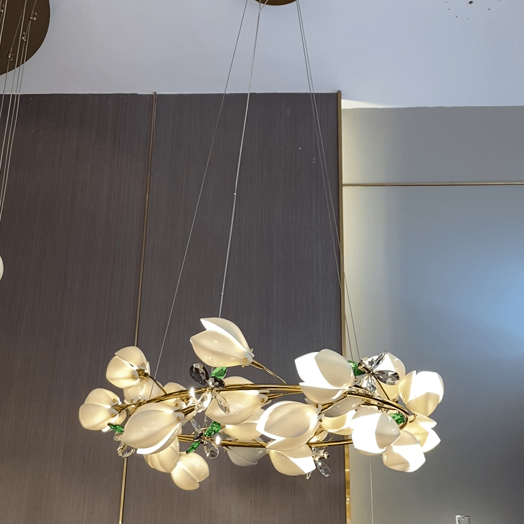 Art Design Creative Ceramic Magnolia Ring/Linear Chandelier for Bedroom/Living Room/Dining Room/Kitchen Island-Nobipets