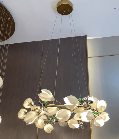 Art Design Creative Ceramic Magnolia Ring/Linear Chandelier for Bedroom/Living Room/Dining Room/Kitchen Island-Nobipets
