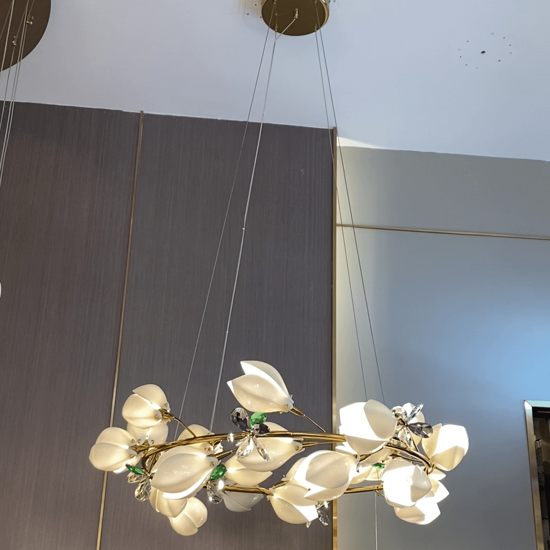 Art Design Creative Ceramic Magnolia Ring/Linear Chandelier for Bedroom/Living Room/Dining Room/Kitchen Island-Nobipets