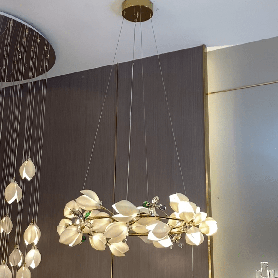 Art Design Creative Ceramic Magnolia Ring/Linear Chandelier for Bedroom/Living Room/Dining Room/Kitchen Island-Nobipets