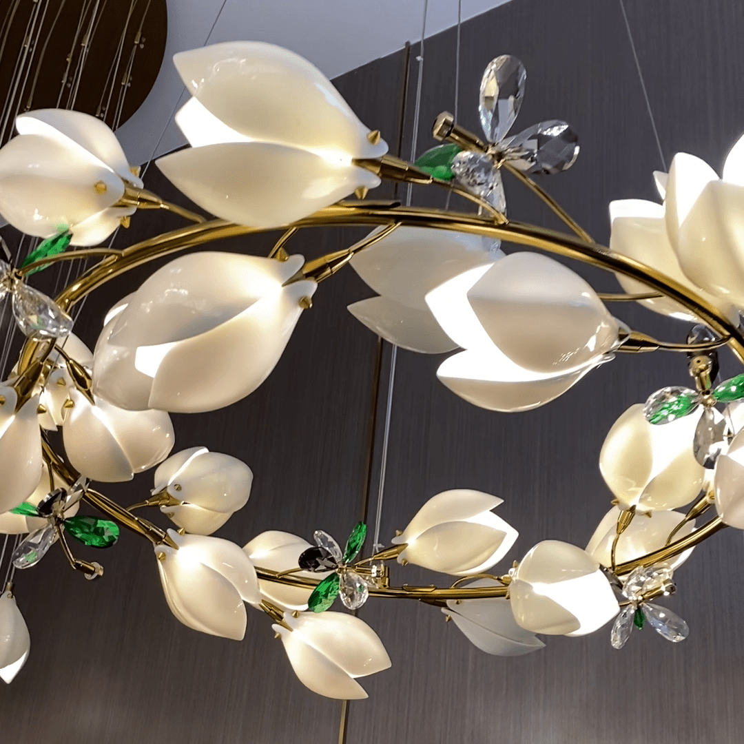 Art Design Creative Ceramic Magnolia Ring/Linear Chandelier for Bedroom/Living Room/Dining Room/Kitchen Island-Nobipets