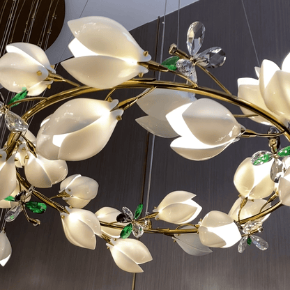 Art Design Creative Ceramic Magnolia Ring/Linear Chandelier for Bedroom/Living Room/Dining Room/Kitchen Island-Nobipets