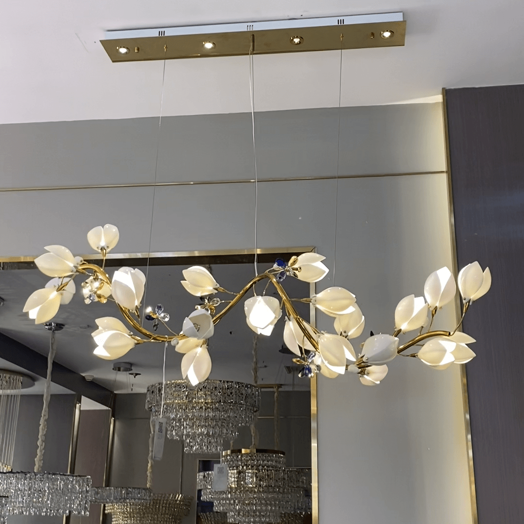 Art Design Creative Ceramic Magnolia Ring/Linear Chandelier for Bedroom/Living Room/Dining Room/Kitchen Island-Nobipets