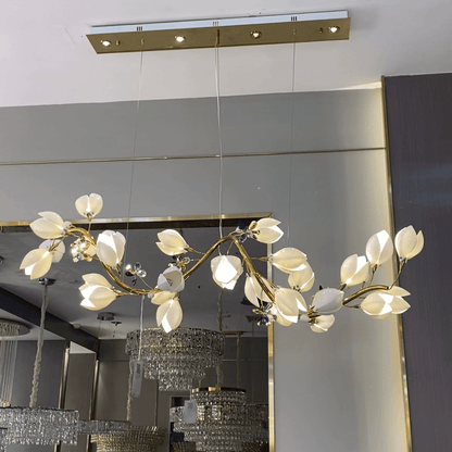 Art Design Creative Ceramic Magnolia Ring/Linear Chandelier for Bedroom/Living Room/Dining Room/Kitchen Island-Nobipets