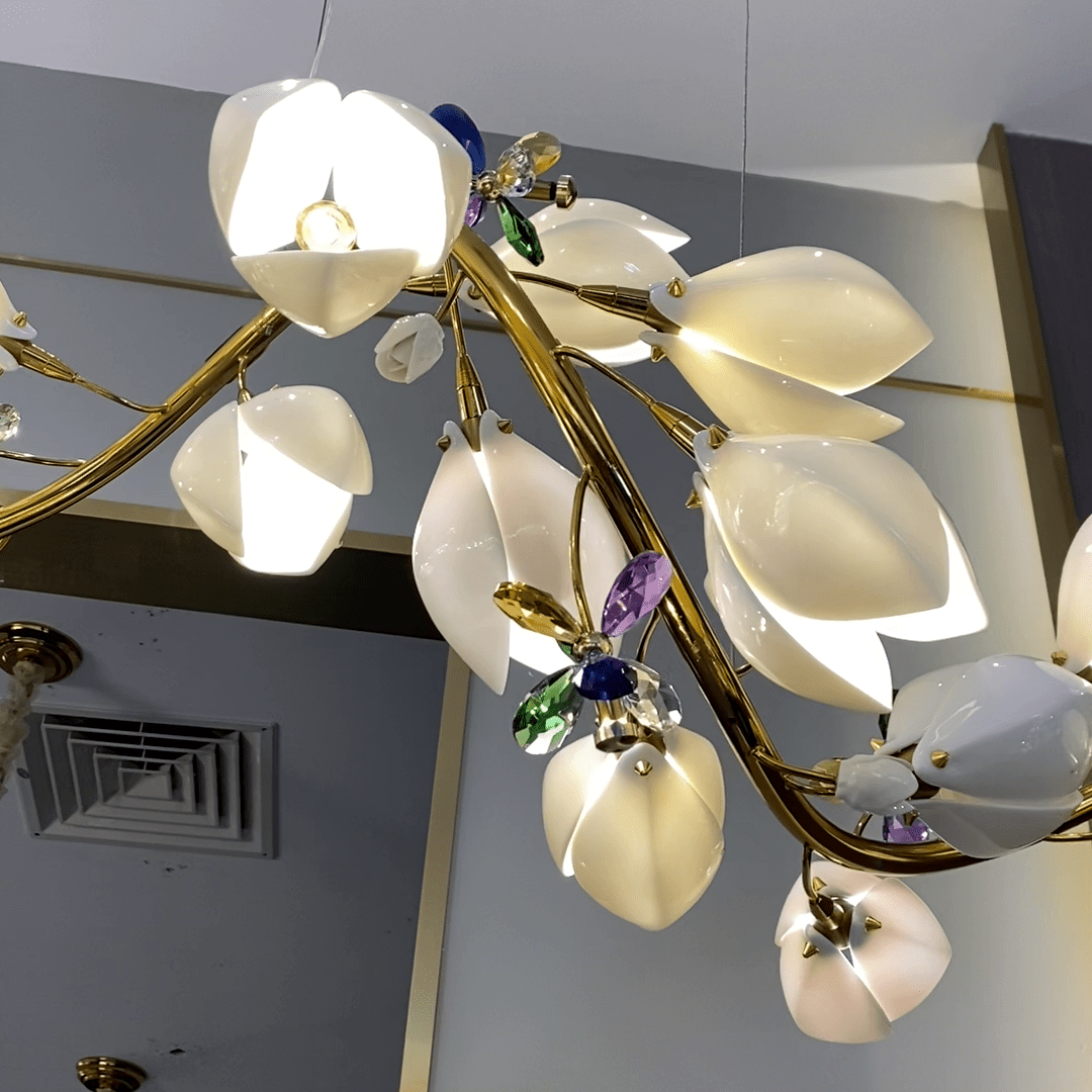 Art Design Creative Ceramic Magnolia Ring/Linear Chandelier for Bedroom/Living Room/Dining Room/Kitchen Island-Nobipets