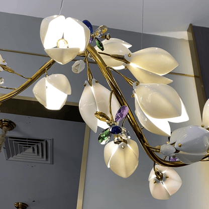 Art Design Creative Ceramic Magnolia Ring/Linear Chandelier for Bedroom/Living Room/Dining Room/Kitchen Island-Nobipets