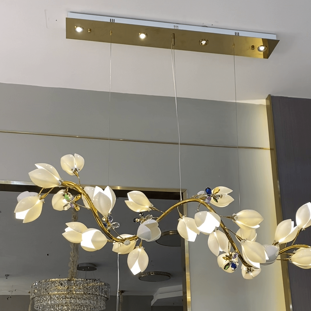Art Design Creative Ceramic Magnolia Ring/Linear Chandelier for Bedroom/Living Room/Dining Room/Kitchen Island-Nobipets