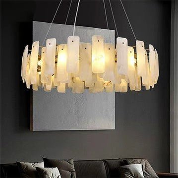 August Marble Alabaster Round chandelier-Nobipets