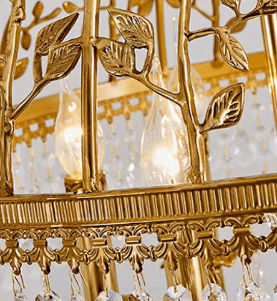 Baroque Luxury Full Copper Crystal Pendent Candle Chandelier for Entryway/Foyer/Dining Room-Nobipets