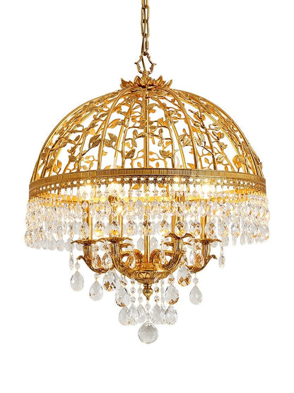 Baroque Luxury Full Copper Crystal Pendent Candle Chandelier for Entryway/Foyer/Dining Room-Nobipets