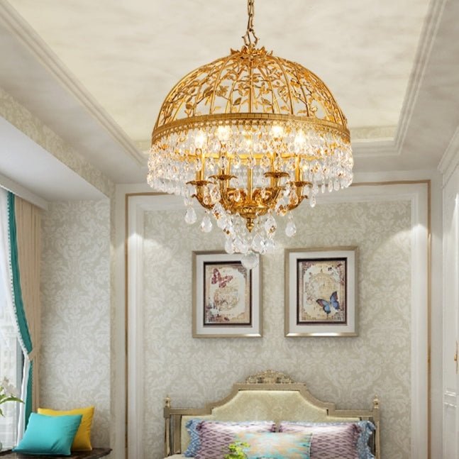 Baroque Luxury Full Copper Crystal Pendent Candle Chandelier for Entryway/Foyer/Dining Room-Nobipets