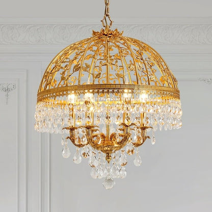 Baroque Luxury Full Copper Crystal Pendent Candle Chandelier for Entryway/Foyer/Dining Room-Nobipets