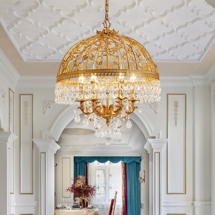 Baroque Luxury Full Copper Crystal Pendent Candle Chandelier for Entryway/Foyer/Dining Room-Nobipets