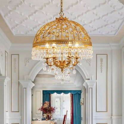 Baroque Luxury Full Copper Crystal Pendent Candle Chandelier for Entryway/Foyer/Dining Room-Nobipets