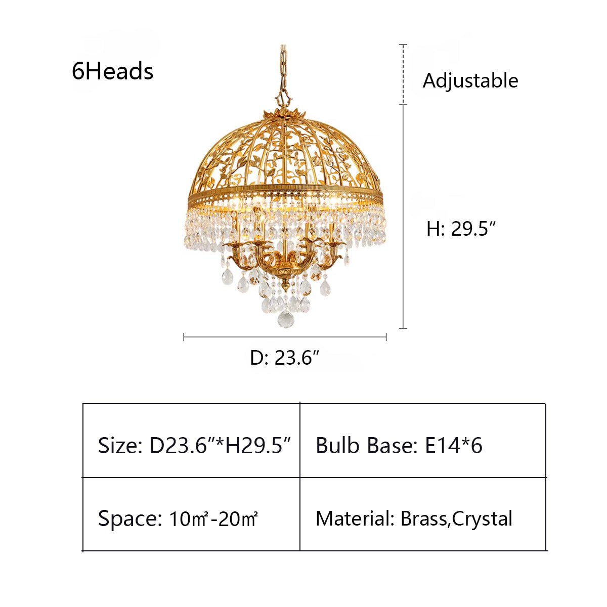 Baroque Luxury Full Copper Crystal Pendent Candle Chandelier for Entryway/Foyer/Dining Room-Nobipets