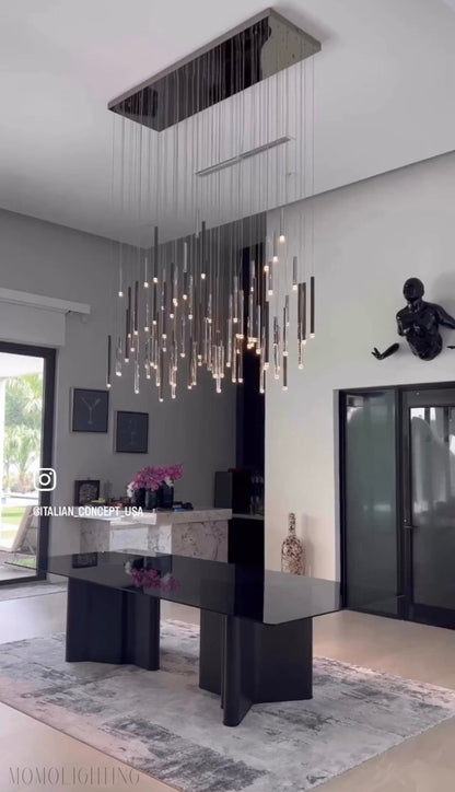 Bellini Rectangular Tri-Tone Tubular Pendant Light Chandelier-Nobipets