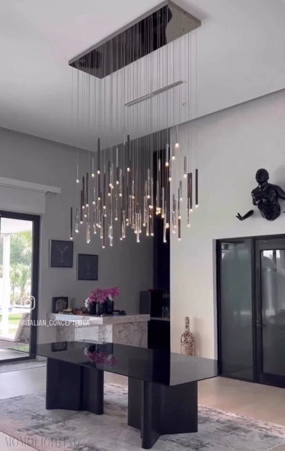 Bellini Rectangular Tri-Tone Tubular Pendant Light Chandelier-Nobipets