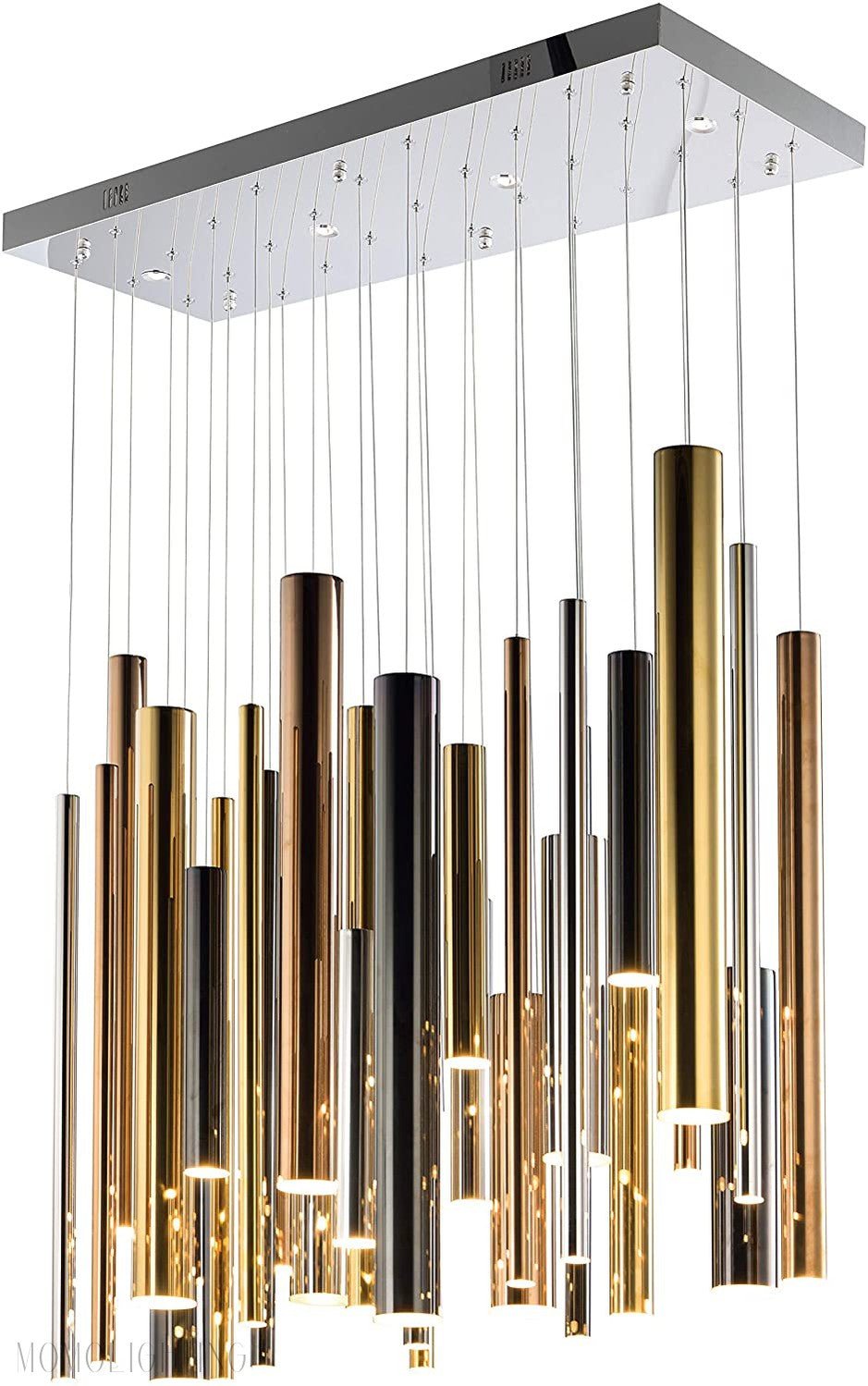 Bellini Rectangular Tri-Tone Tubular Pendant Light Chandelier-Nobipets
