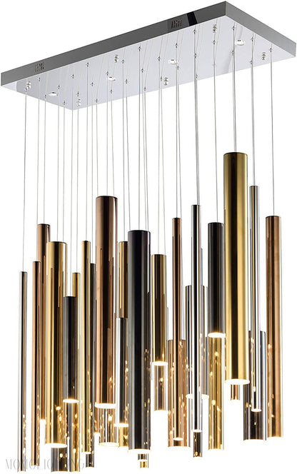 Bellini Rectangular Tri-Tone Tubular Pendant Light Chandelier-Nobipets