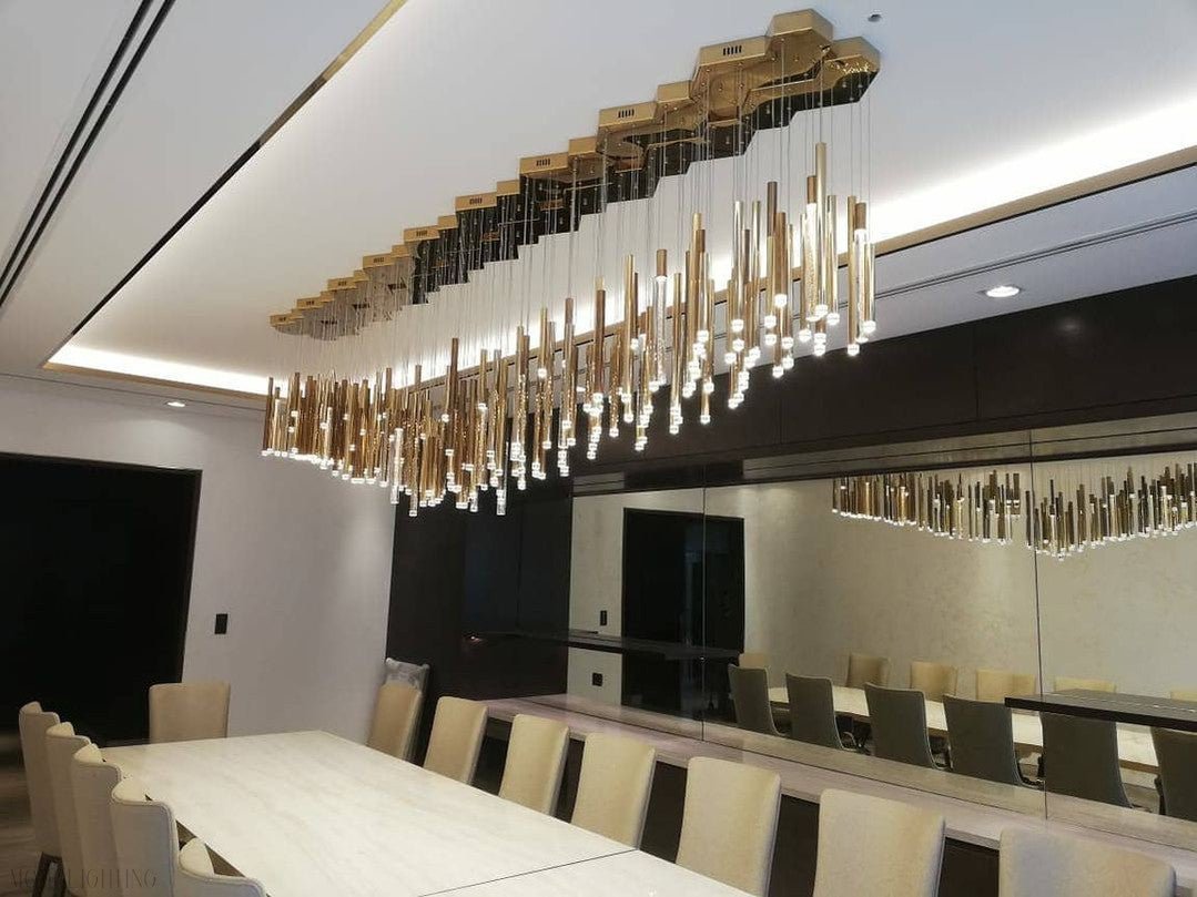 Bellini Rectangular Tri-Tone Tubular Pendant Light Chandelier-Nobipets
