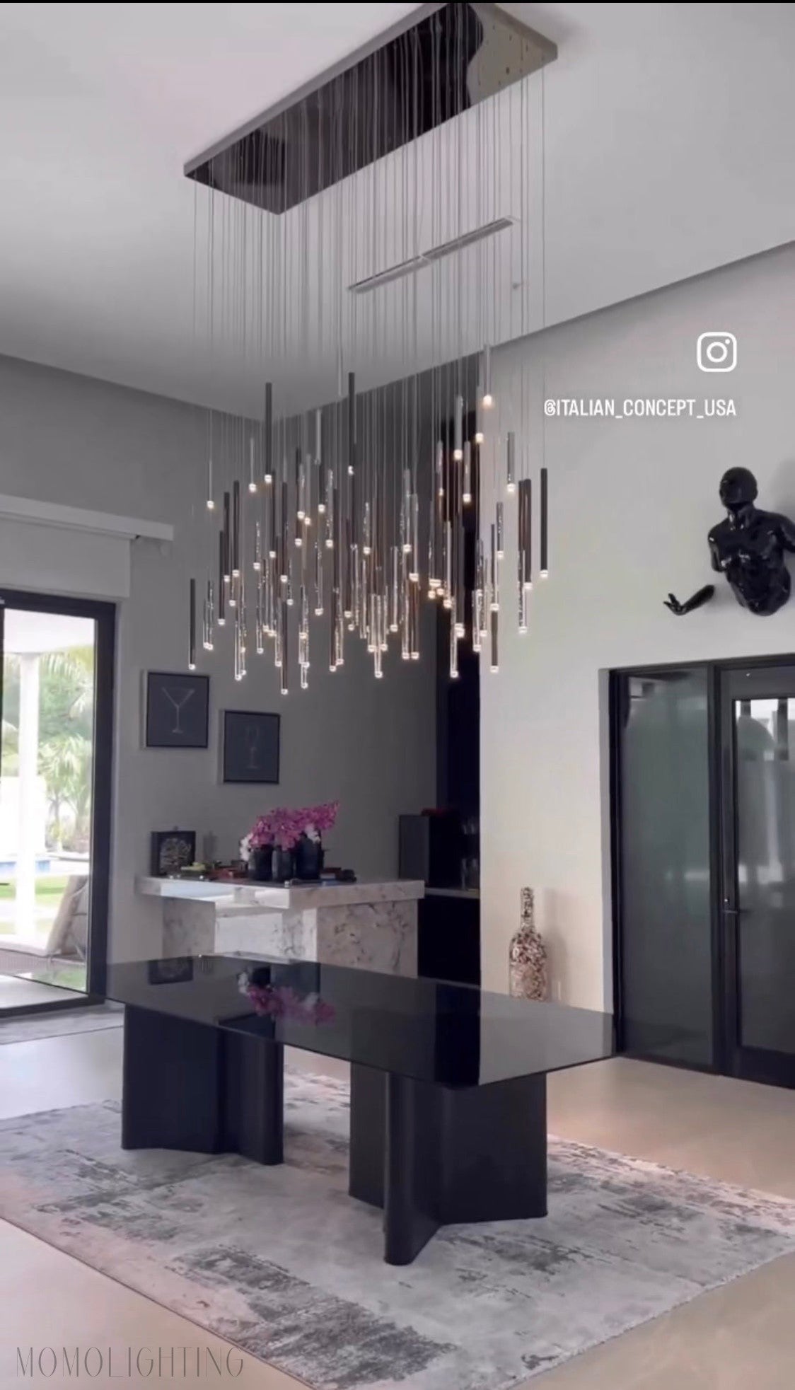 Bellini Rectangular Tri-Tone Tubular Pendant Light Chandelier-Nobipets
