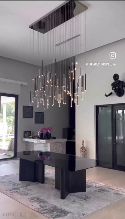 Bellini Rectangular Tri-Tone Tubular Pendant Light Chandelier-Nobipets