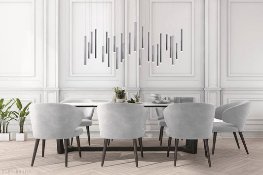 Bellini Rectangular Tri-Tone Tubular Pendant Light Chandelier-Nobipets