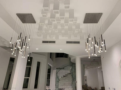 Bellini Rectangular Tri-Tone Tubular Pendant Light Chandelier-Nobipets
