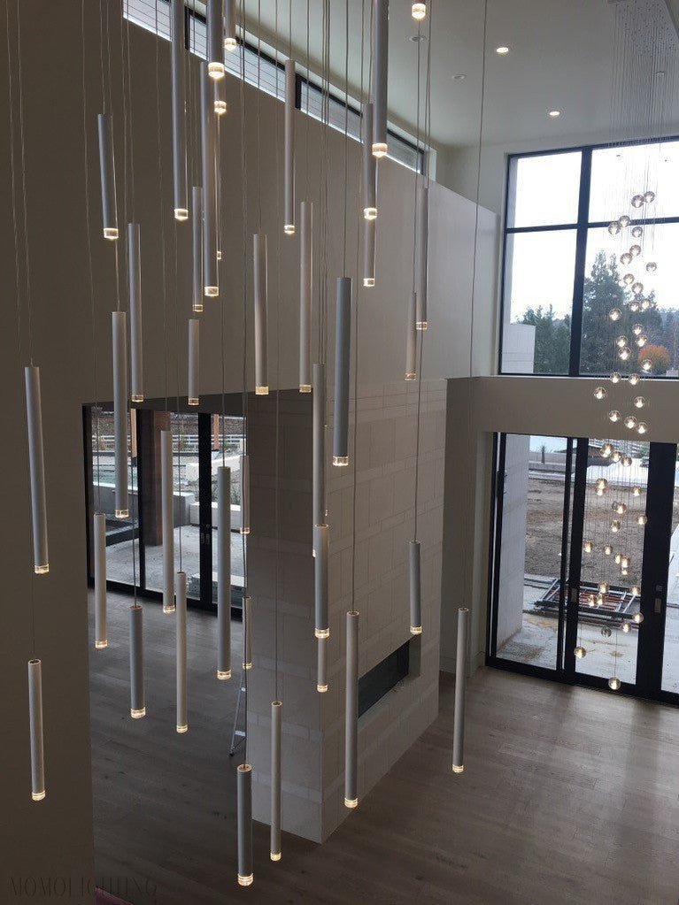 Bellini Rectangular Tri-Tone Tubular Pendant Light Chandelier-Nobipets