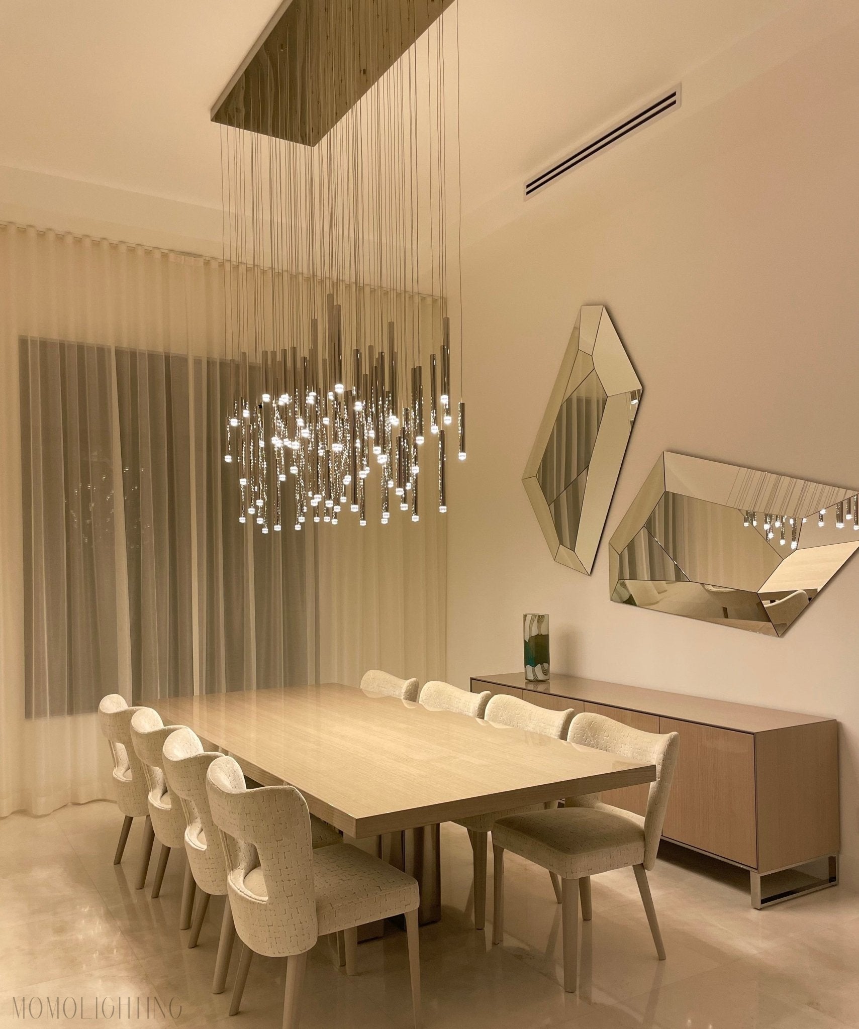 Bellini Rectangular Tri-Tone Tubular Pendant Light Chandelier-Nobipets