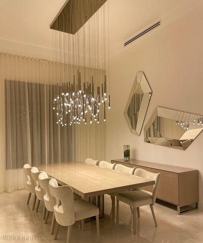 Bellini Rectangular Tri-Tone Tubular Pendant Light Chandelier-Nobipets