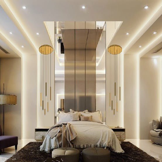 Bellini Rectangular Tri-Tone Tubular Pendant Light Chandelier-Nobipets