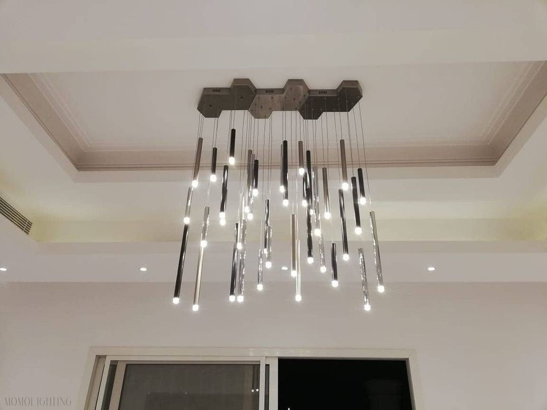 Bellini Round Two-Tone Tubular Pendant Light Chandelier-Nobipets