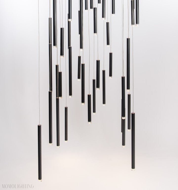 Bellini Square Tri-Tone Tubular Pendant Light Chandelier-Nobipets