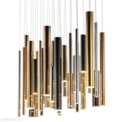 Bellini Square Tri-Tone Tubular Pendant Light Chandelier-Nobipets