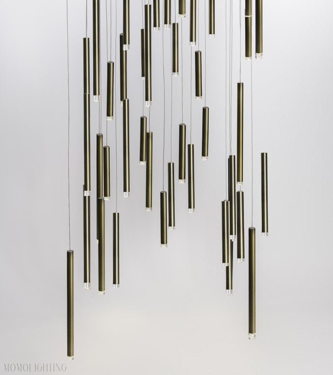 Bellini Square Tri-Tone Tubular Pendant Light Chandelier-Nobipets