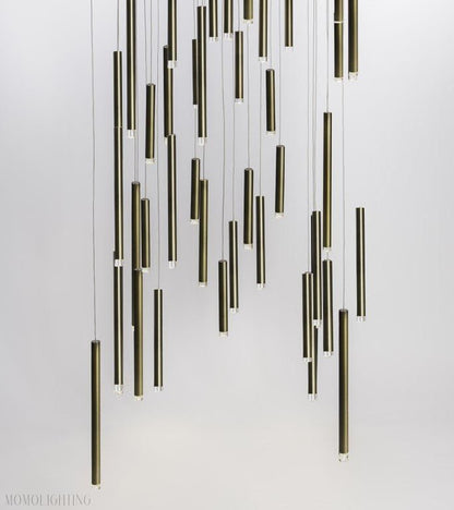 Bellini Square Tri-Tone Tubular Pendant Light Chandelier-Nobipets