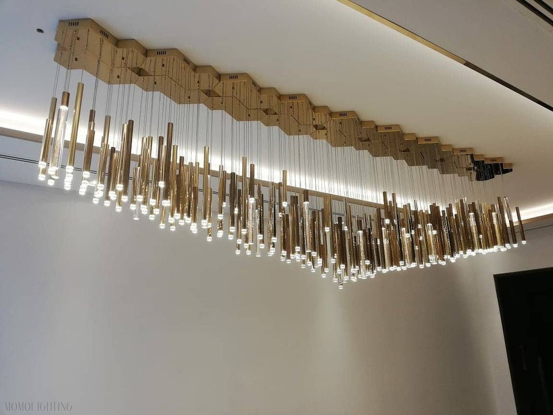 Bellini Square Tri-Tone Tubular Pendant Light Chandelier-Nobipets