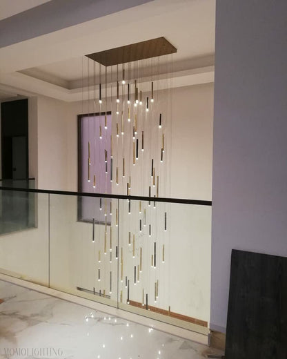 Bellini Square Tri-Tone Tubular Pendant Light Chandelier-Nobipets