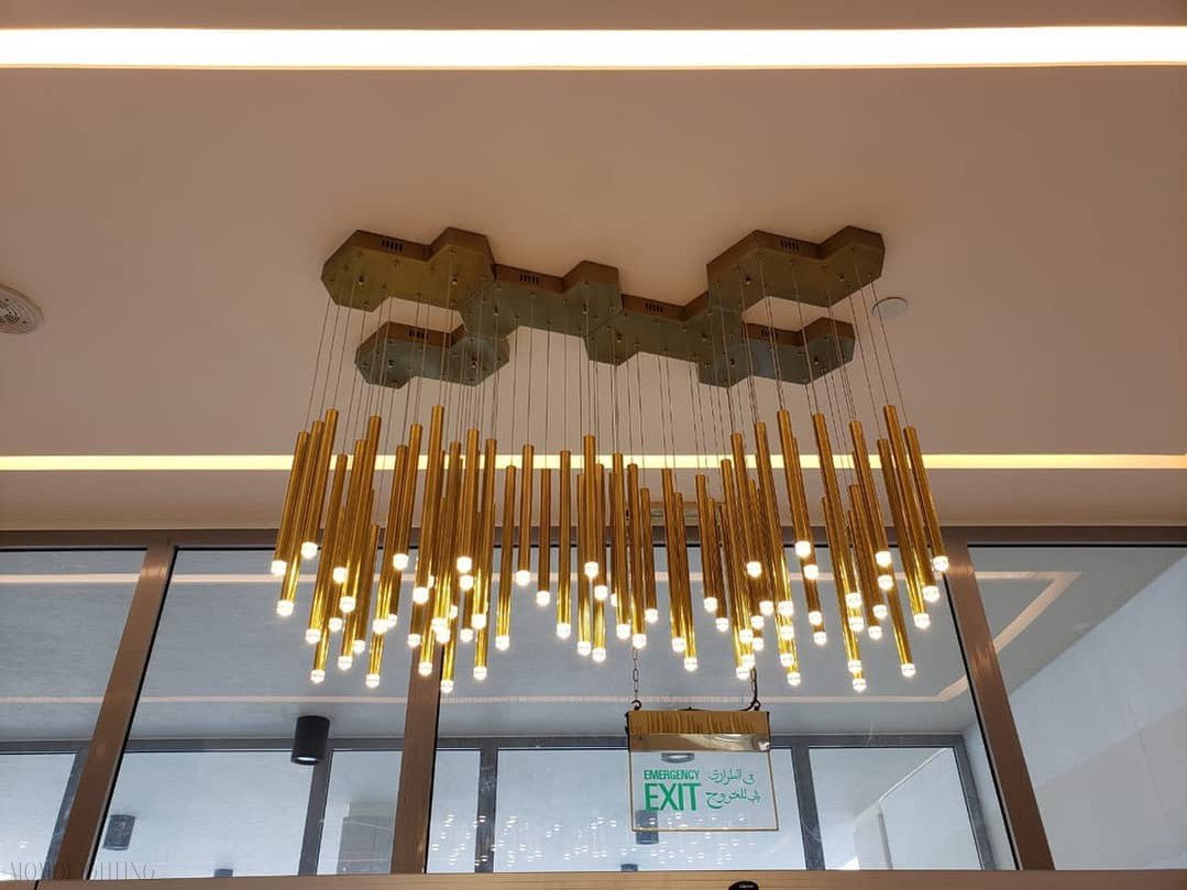 Bellini Square Tri-Tone Tubular Pendant Light Chandelier-Nobipets