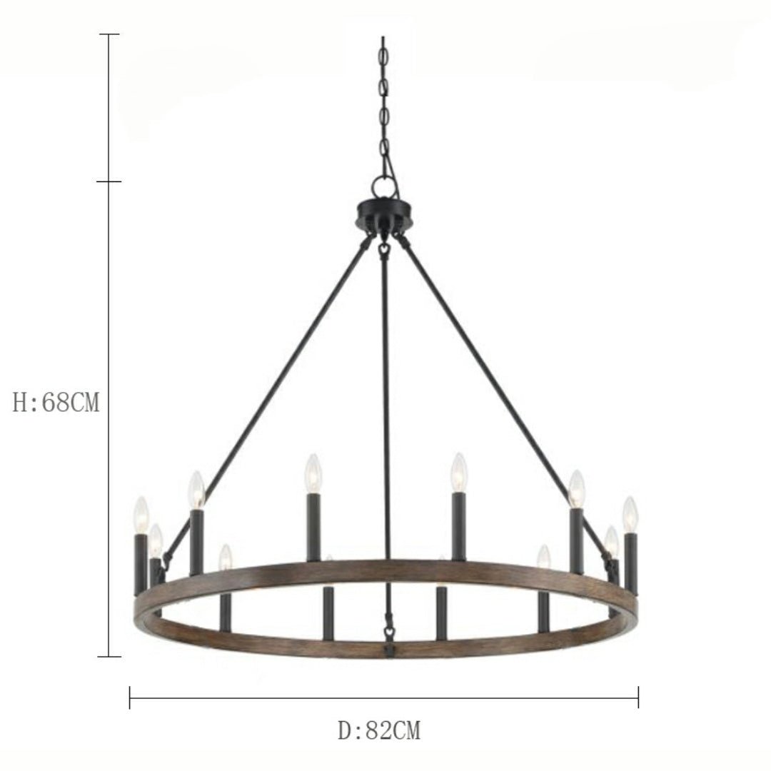 Black/ Brass Dust Wagon Wheel Chandelier Candle Style Farmhouse Vintage Ceiling Light For Living Room-Nobipets