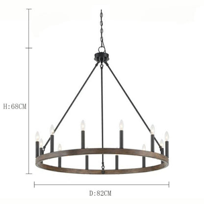 Black/ Brass Dust Wagon Wheel Chandelier Candle Style Farmhouse Vintage Ceiling Light For Living Room-Nobipets