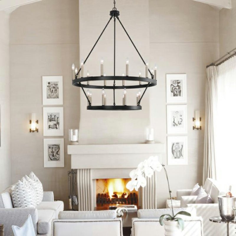 Black/ Brass Dust Wagon Wheel Chandelier Candle Style Farmhouse Vintage Ceiling Light For Living Room-Nobipets