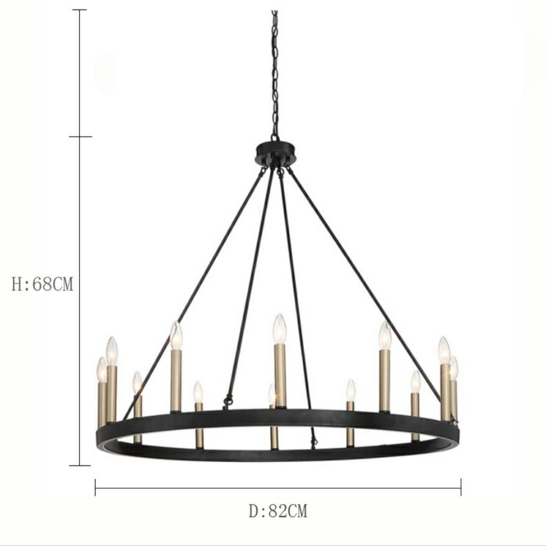 Black/ Brass Dust Wagon Wheel Chandelier Candle Style Farmhouse Vintage Ceiling Light For Living Room-Nobipets